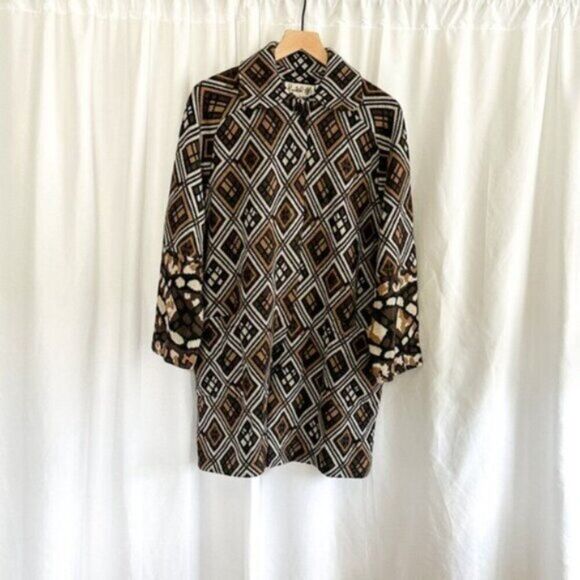 Anthropologie Field Flower Geo Wool Oversized Sweater Coat Brown Multi Medium - Picture 4 of 11